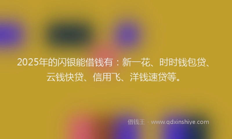 2025年的闪银能借钱有：新一花、时时钱包贷、云钱快贷、信用飞、洋钱速贷等。