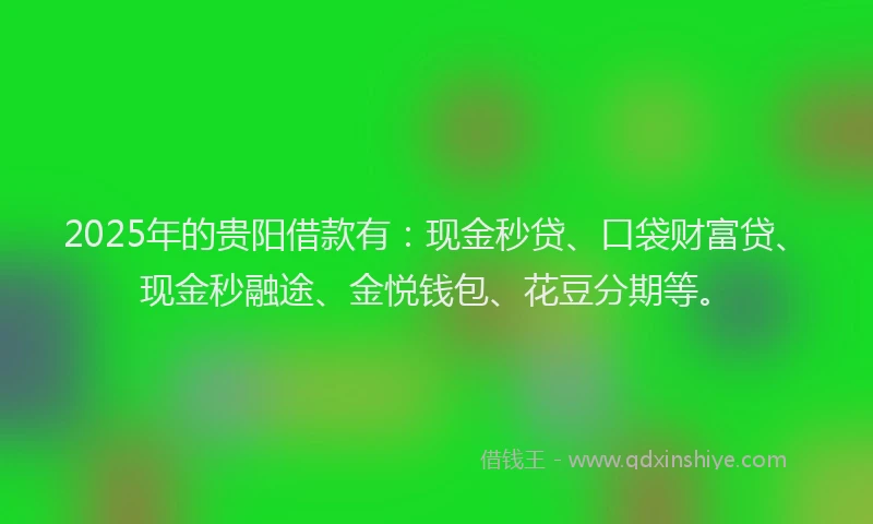 2025年的贵阳借款有：现金秒贷、口袋财富贷、现金秒融途、金悦钱包、花豆分期等。