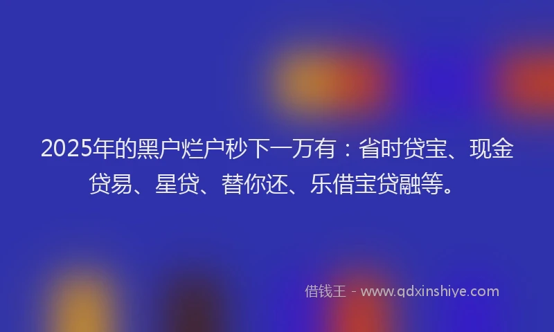 2025年的黑户烂户秒下一万有：省时贷宝、现金贷易、星贷、替你还、乐借宝贷融等。
