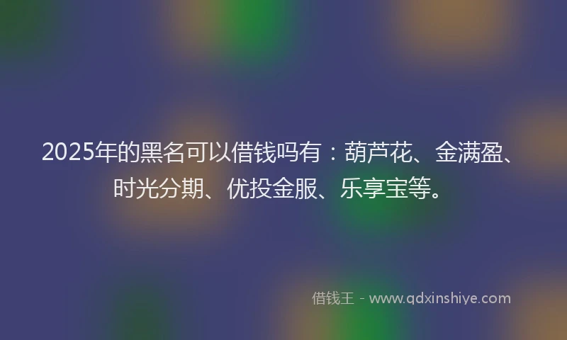 2025年的黑名可以借钱吗有：葫芦花、金满盈、时光分期、优投金服、乐享宝等。