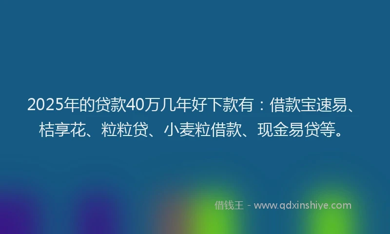 2025年的贷款40万几年好下款有：借款宝速易、桔享花、粒粒贷、小麦粒借款、现金易贷等。