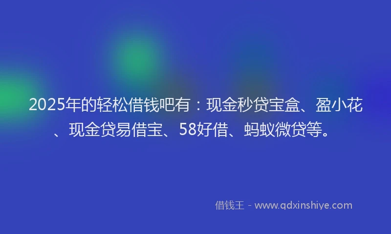 2025年的轻松借钱吧有：现金秒贷宝盒、盈小花、现金贷易借宝、58好借、蚂蚁微贷等。