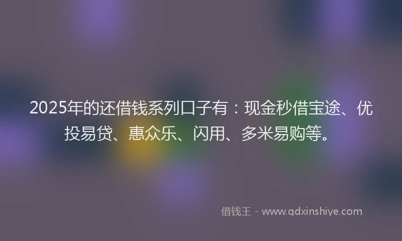 2025年的还借钱系列口子有：现金秒借宝途、优投易贷、惠众乐、闪用、多米易购等。