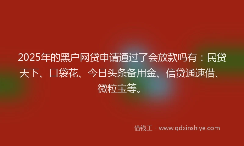 2025年的黑户网贷申请通过了会放款吗有：民贷天下、口袋花、今日头条备用金、信贷通速借、微粒宝等。