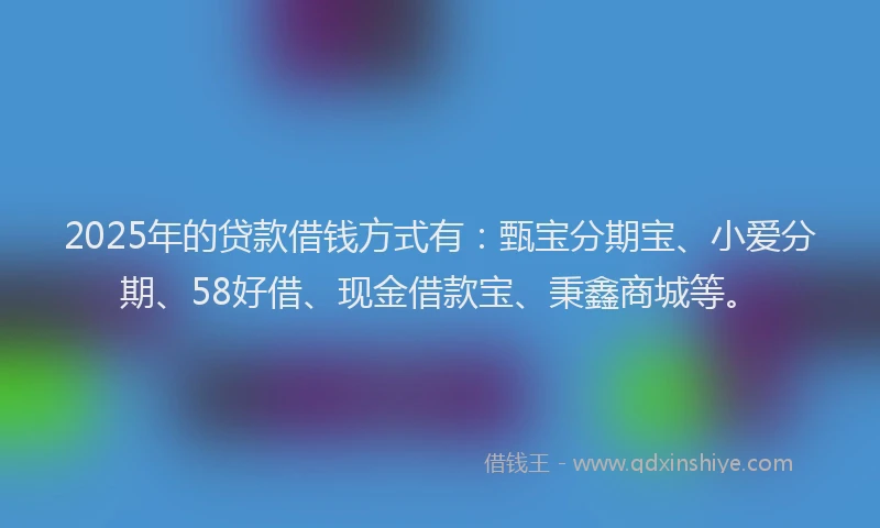 2025年的贷款借钱方式有：甄宝分期宝、小爱分期、58好借、现金借款宝、秉鑫商城等。