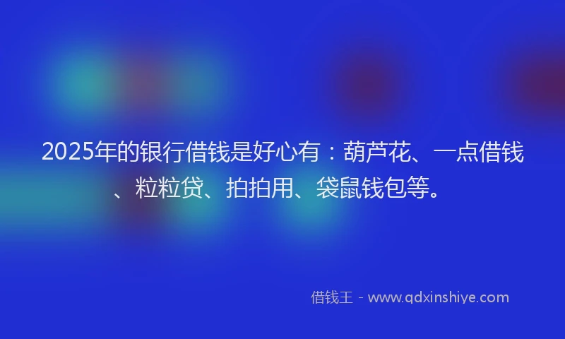 2025年的银行借钱是好心有：葫芦花、一点借钱、粒粒贷、拍拍用、袋鼠钱包等。