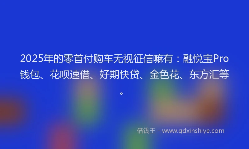 2025年的零首付购车无视征信嘛有：融悦宝Pro钱包、花呗速借、好期快贷、金色花、东方汇等。