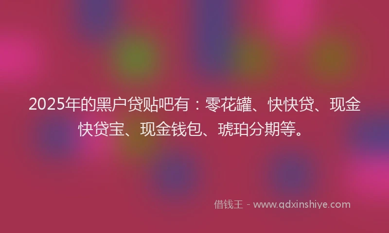 2025年的黑户贷贴吧有：零花罐、快快贷、现金快贷宝、现金钱包、琥珀分期等。