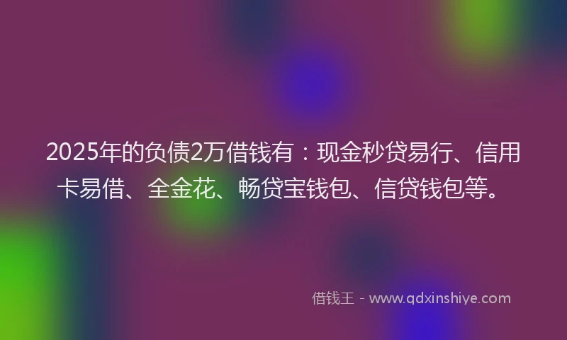 2025年的负债2万借钱有：现金秒贷易行、信用卡易借、全金花、畅贷宝钱包、信贷钱包等。