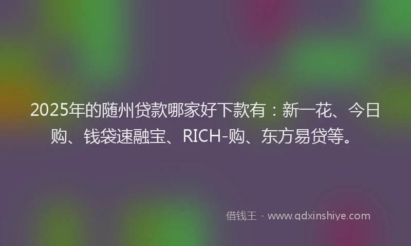 2025年的随州贷款哪家好下款有：新一花、今日购、钱袋速融宝、RICH-购、东方易贷等。