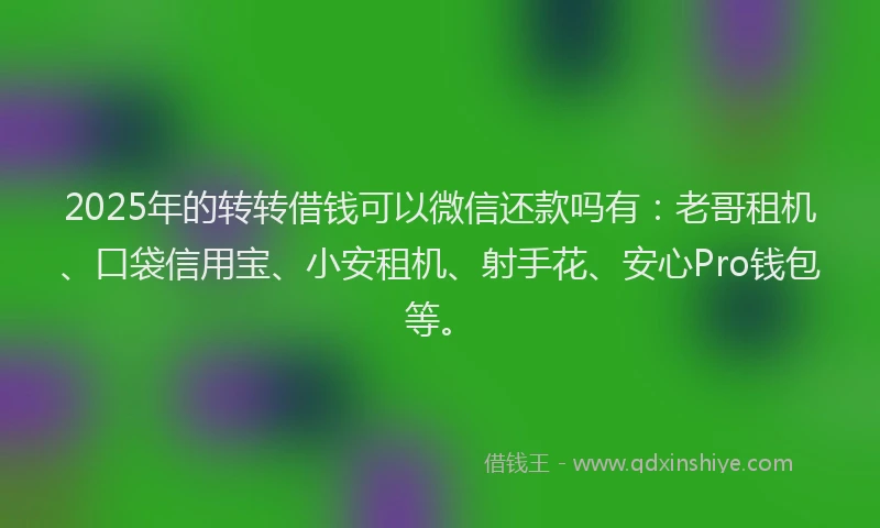 2025年的转转借钱可以微信还款吗有：老哥租机、口袋信用宝、小安租机、射手花、安心Pro钱包等。