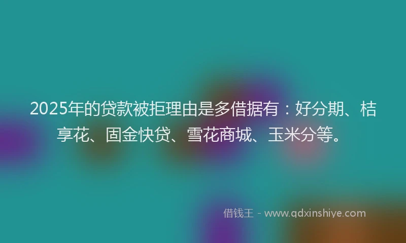 2025年的贷款被拒理由是多借据有：好分期、桔享花、固金快贷、雪花商城、玉米分等。