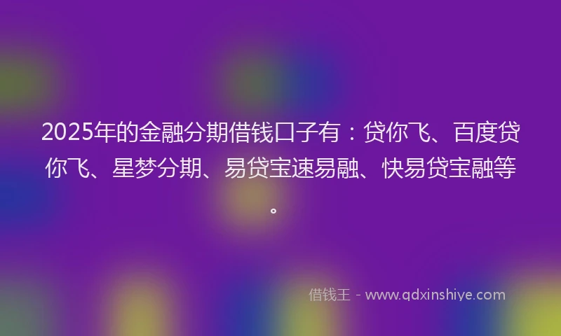 2025年的金融分期借钱口子有：贷你飞、百度贷你飞、星梦分期、易贷宝速易融、快易贷宝融等。