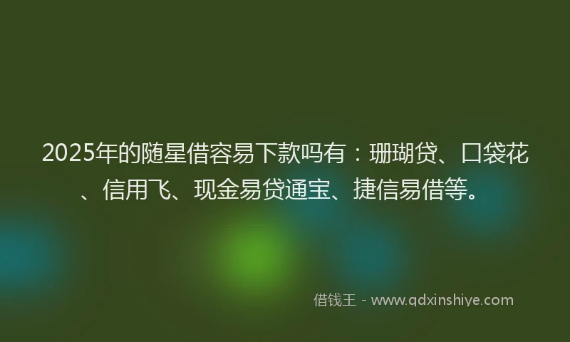 2025年的随星借容易下款吗有：珊瑚贷、口袋花、信用飞、现金易贷通宝、捷信易借等。