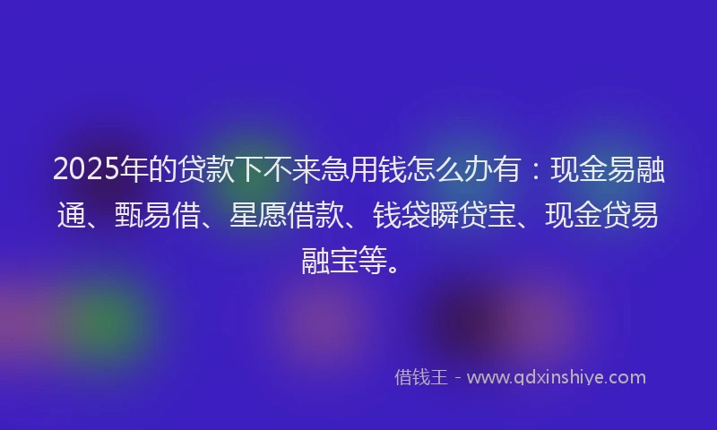 2025年的贷款下不来急用钱怎么办有：现金易融通、甄易借、星愿借款、钱袋瞬贷宝、现金贷易融宝等。