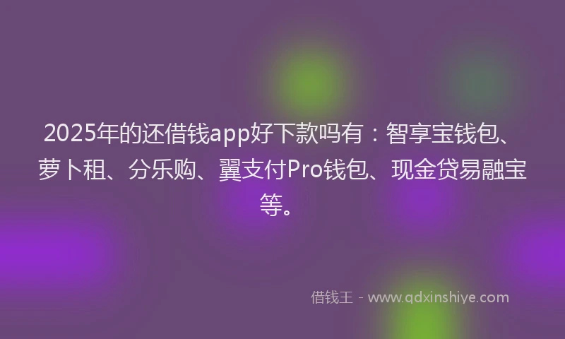2025年的还借钱app好下款吗有：智享宝钱包、萝卜租、分乐购、翼支付Pro钱包、现金贷易融宝等。