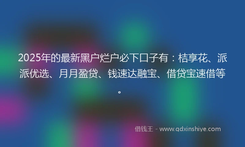 2025年的最新黑户烂户必下口子有：桔享花、派派优选、月月盈贷、钱速达融宝、借贷宝速借等。