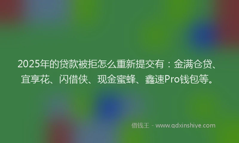 2025年的贷款被拒怎么重新提交有：金满仓贷、宜享花、闪借侠、现金蜜蜂、鑫速Pro钱包等。