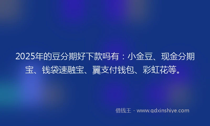2025年的豆分期好下款吗有：小金豆、现金分期宝、钱袋速融宝、翼支付钱包、彩虹花等。