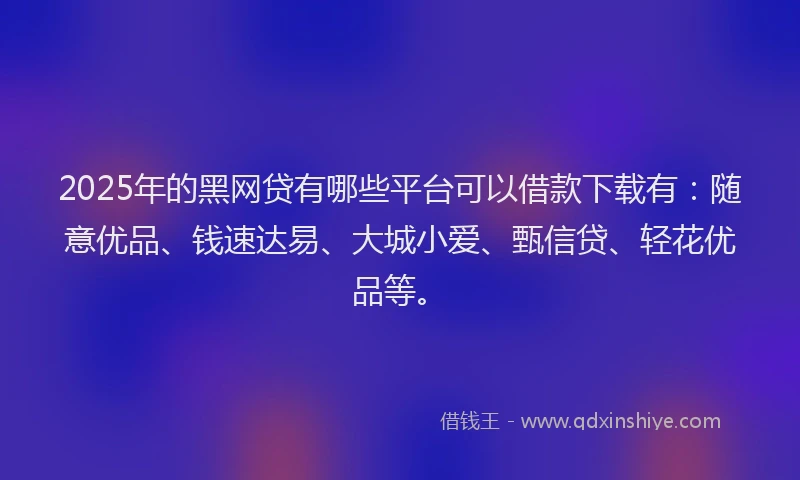2025年的黑网贷有哪些平台可以借款下载有：随意优品、钱速达易、大城小爱、甄信贷、轻花优品等。