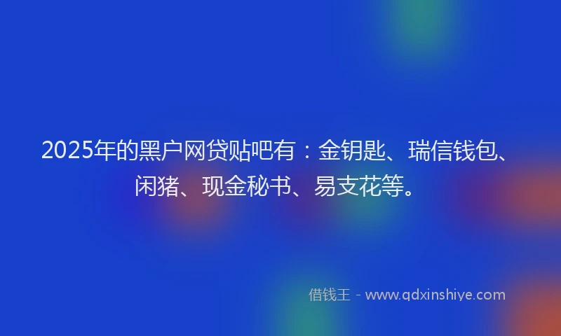 2025年的黑户网贷贴吧有：金钥匙、瑞信钱包、闲猪、现金秘书、易支花等。