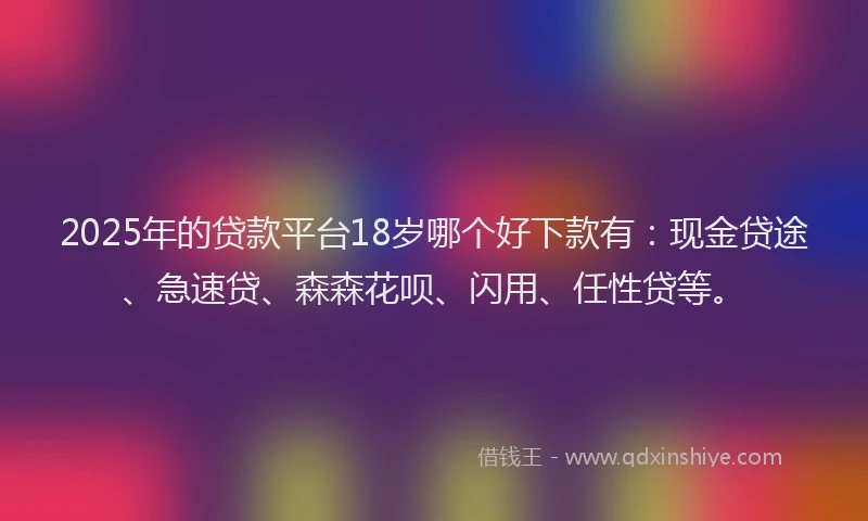 2025年的贷款平台18岁哪个好下款有：现金贷途、急速贷、森森花呗、闪用、任性贷等。