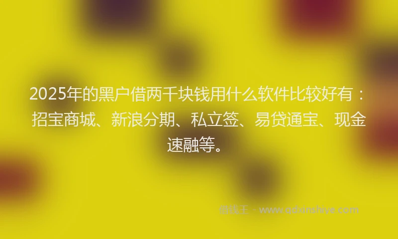 2025年的黑户借两千块钱用什么软件比较好有：招宝商城、新浪分期、私立签、易贷通宝、现金速融等。
