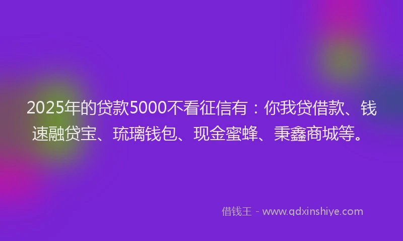 2025年的贷款5000不看征信有：你我贷借款、钱速融贷宝、琉璃钱包、现金蜜蜂、秉鑫商城等。