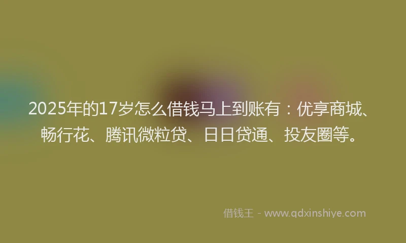 2025年的17岁怎么借钱马上到账有：优享商城、畅行花、腾讯微粒贷、日日贷通、投友圈等。