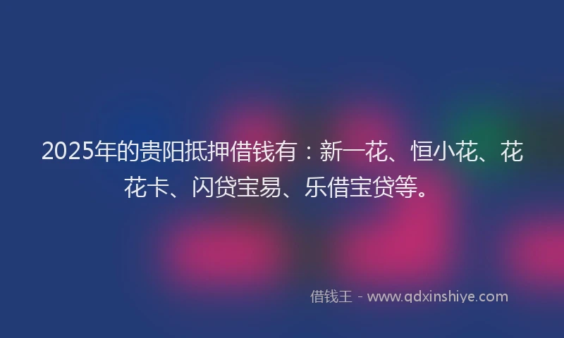 2025年的贵阳抵押借钱有：新一花、恒小花、花花卡、闪贷宝易、乐借宝贷等。
