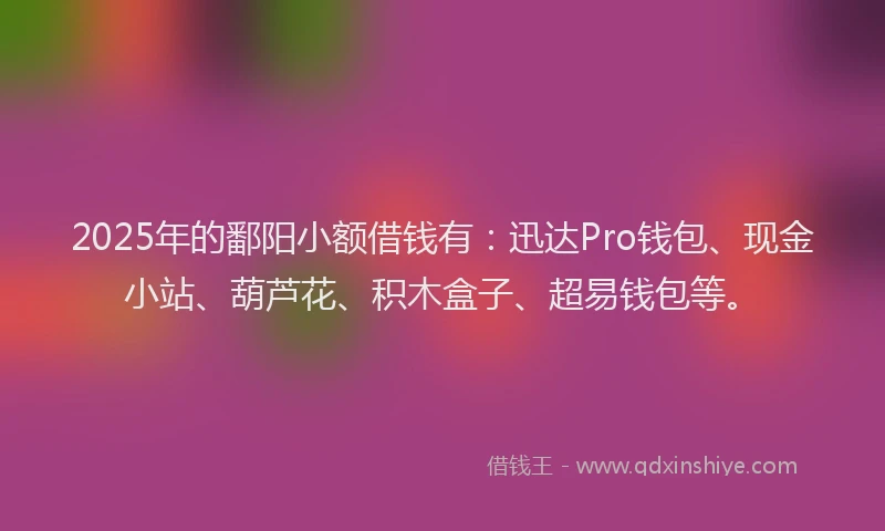 2025年的鄱阳小额借钱有：迅达Pro钱包、现金小站、葫芦花、积木盒子、超易钱包等。