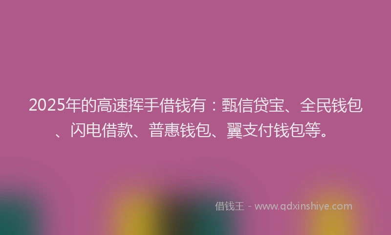 2025年的高速挥手借钱有：甄信贷宝、全民钱包、闪电借款、普惠钱包、翼支付钱包等。