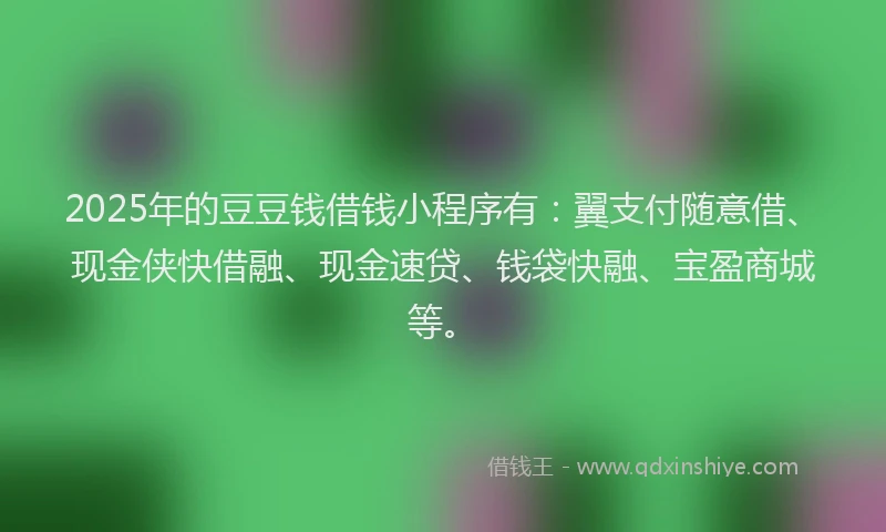 2025年的豆豆钱借钱小程序有：翼支付随意借、现金侠快借融、现金速贷、钱袋快融、宝盈商城等。