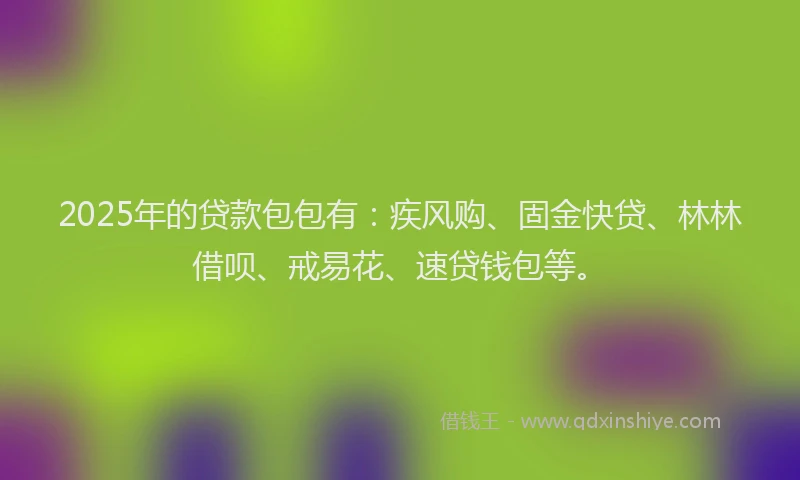 2025年的贷款包包有：疾风购、固金快贷、林林借呗、戒易花、速贷钱包等。