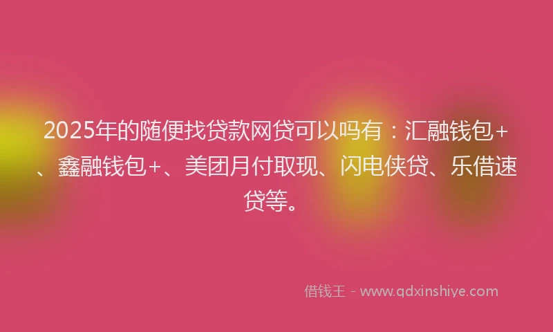 2025年的随便找贷款网贷可以吗有：汇融钱包+、鑫融钱包+、美团月付取现、闪电侠贷、乐借速贷等。