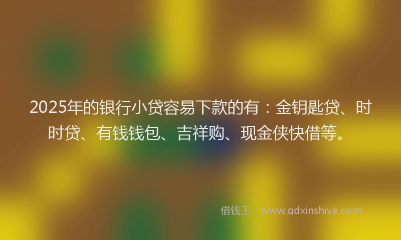 2025年的银行小贷容易下款的有：金钥匙贷、时时贷、有钱钱包、吉祥购、现金侠快借等。