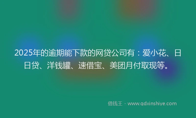 2025年的逾期能下款的网贷公司有：爱小花、日日贷、洋钱罐、速借宝、美团月付取现等。