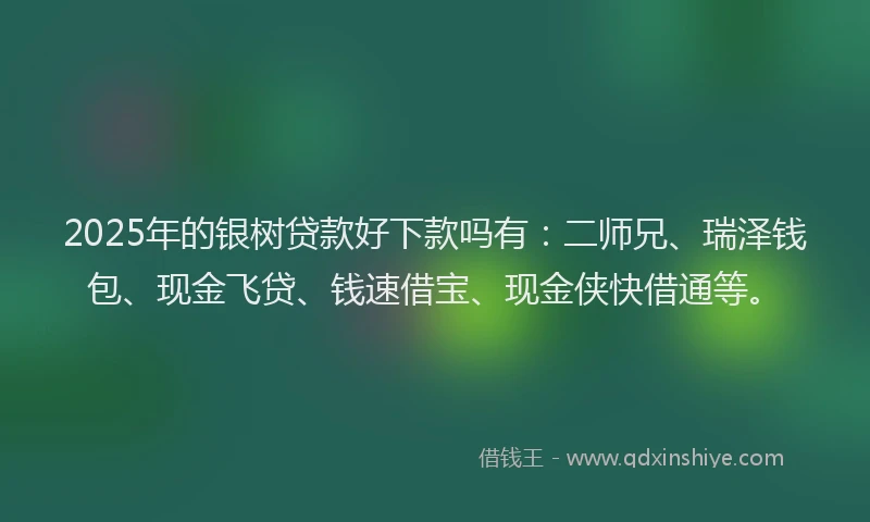 2025年的银树贷款好下款吗有：二师兄、瑞泽钱包、现金飞贷、钱速借宝、现金侠快借通等。
