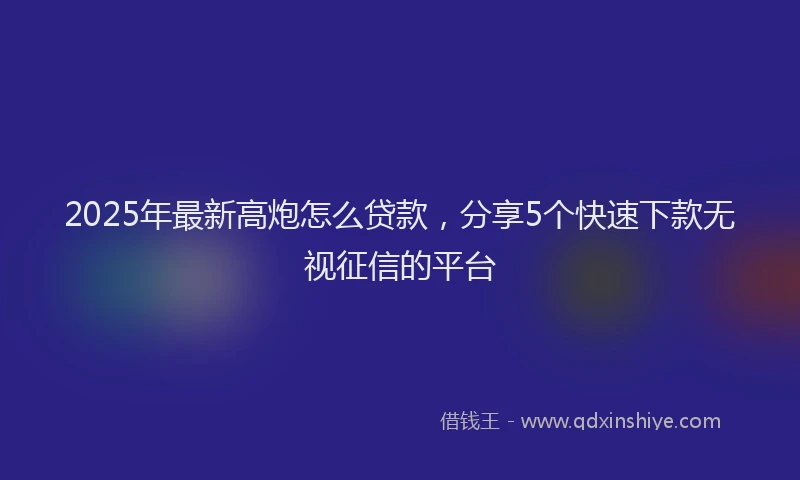 2025年最新高炮怎么贷款，分享5个快速下款无视征信的平台