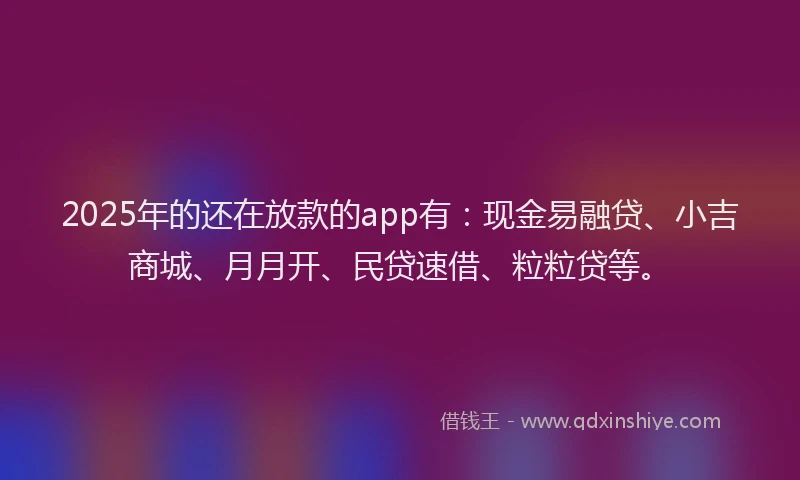 2025年的还在放款的app有：现金易融贷、小吉商城、月月开、民贷速借、粒粒贷等。