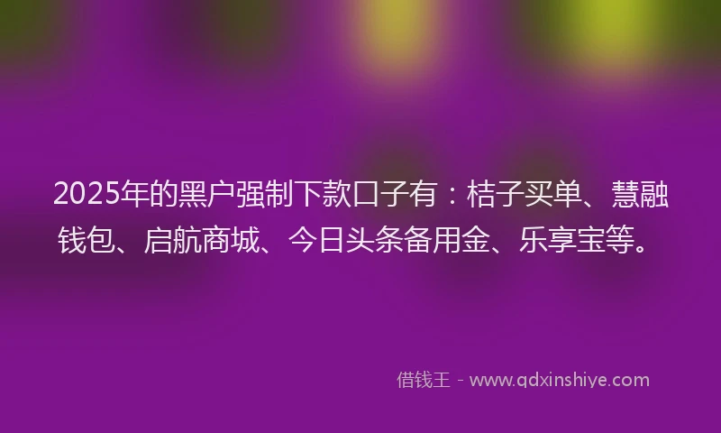 2025年的黑户强制下款口子有：桔子买单、慧融钱包、启航商城、今日头条备用金、乐享宝等。