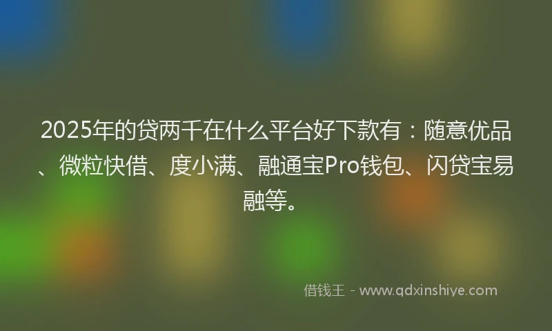 2025年的贷两千在什么平台好下款有：随意优品、微粒快借、度小满、融通宝Pro钱包、闪贷宝易融等。