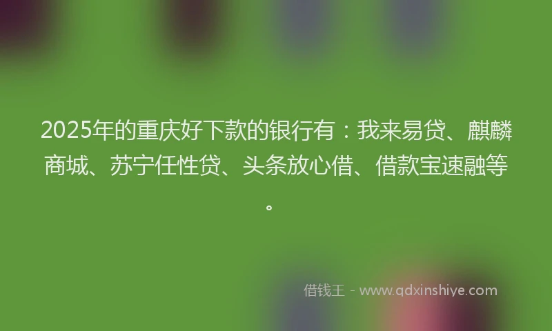 2025年的重庆好下款的银行有：我来易贷、麒麟商城、苏宁任性贷、头条放心借、借款宝速融等。