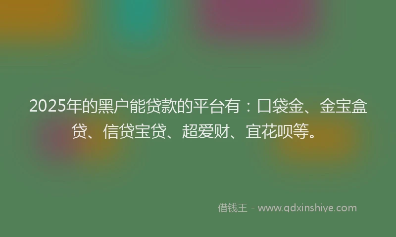 2025年的黑户能贷款的平台有:口袋金、金宝盒贷、信贷宝贷、超爱财、宜花呗等。