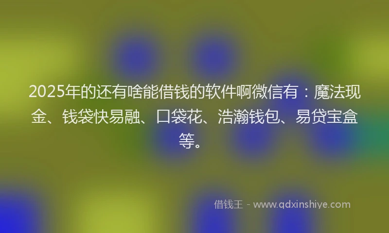 2025年的还有啥能借钱的软件啊微信有：魔法现金、钱袋快易融、口袋花、浩瀚钱包、易贷宝盒等。
