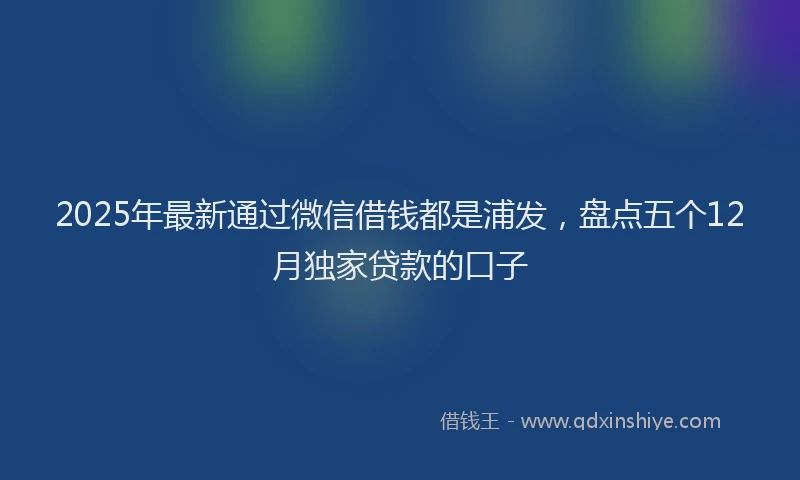 2025年最新通过微信借钱都是浦发，盘点五个12月独家贷款的口子