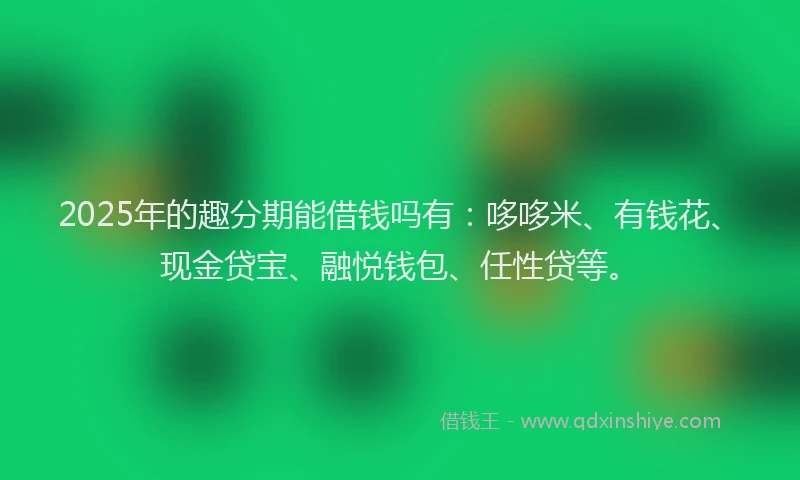 2025年的趣分期能借钱吗有：哆哆米、有钱花、现金贷宝、融悦钱包、任性贷等。