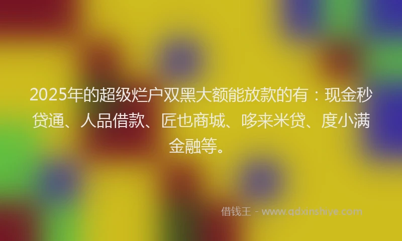 2025年的超级烂户双黑大额能放款的有：现金秒贷通、人品借款、匠也商城、哆来米贷、度小满金融等。