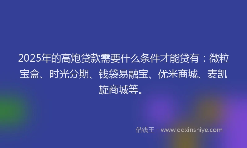 2025年的高炮贷款需要什么条件才能贷有：微粒宝盒、时光分期、钱袋易融宝、优米商城、麦凯旋商城等。