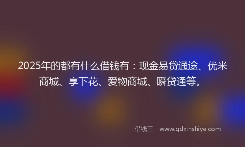 2025年的都有什么借钱有：现金易贷通途、优米商城、享下花、爱物商城、瞬贷通等。